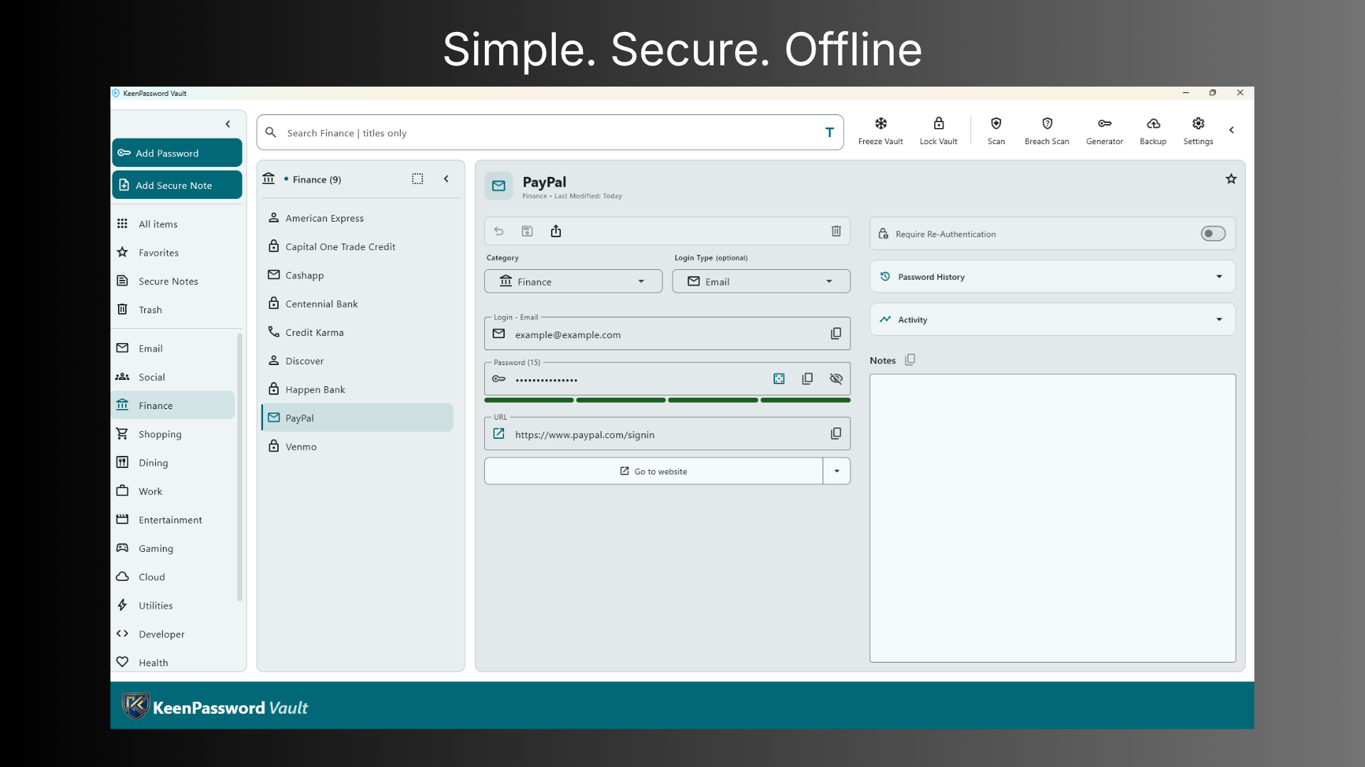 KeenPassword Vault password management